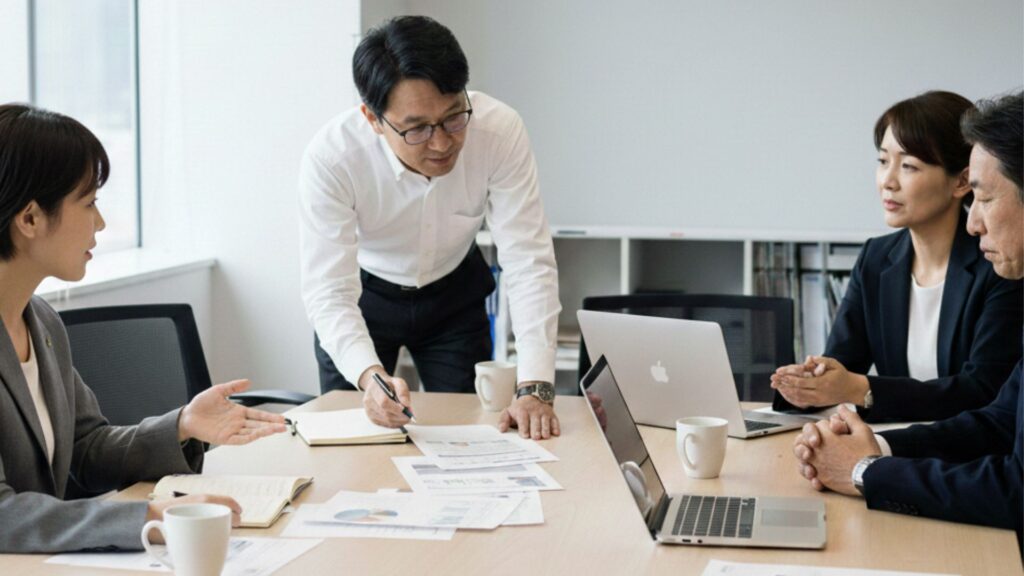 大分の中小企業で経営企画の議論を行う会議風景